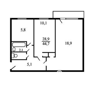 2-к квартира, на длительный срок, 44м2, 1/5 этаж