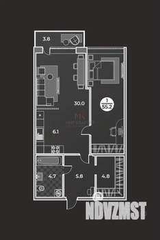 1-к квартира, вторичка, 55м2, 7/9 этаж