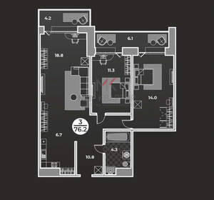 2-к квартира, вторичка, 76м2, 8/9 этаж