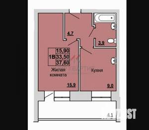 1-к квартира, вторичка, 38м2, 3/7 этаж