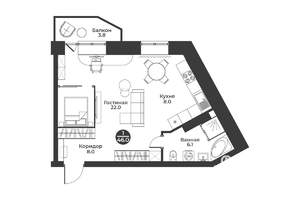 1-к квартира, строящийся дом, 46м2, 7/9 этаж