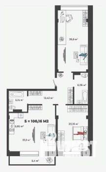 3-к квартира, строящийся дом, 100м2, 2/13 этаж