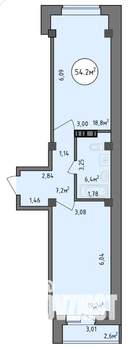 1-к квартира, строящийся дом, 54м2, 1/9 этаж