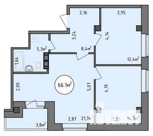 2-к квартира, строящийся дом, 66м2, 6/9 этаж