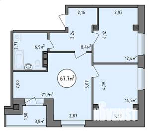 2-к квартира, строящийся дом, 68м2, 1/9 этаж