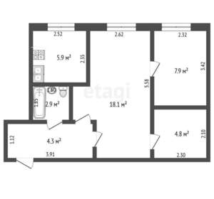 2-к квартира, вторичка, 44м2, 2/4 этаж