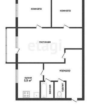 3-к квартира, вторичка, 46м2, 5/5 этаж