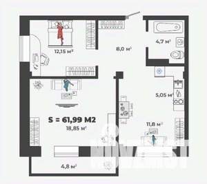 2-к квартира, строящийся дом, 62м2, 1/13 этаж