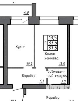 1-к квартира, вторичка, 34м2, 1/6 этаж