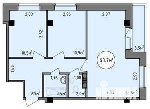 2-к квартира, строящийся дом, 64м2, 2/9 этаж
