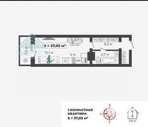 Студия квартира, вторичка, 26м2, 3/9 этаж