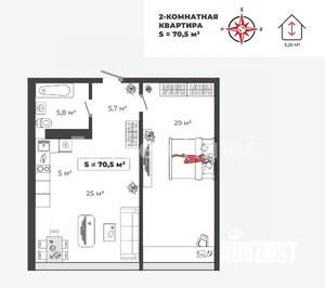 2-к квартира, вторичка, 70м2, 5/8 этаж