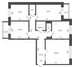 4-к квартира, вторичка, 81м2, 9/9 этаж