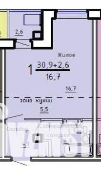 Студия квартира, вторичка, 33м2, 6/9 этаж