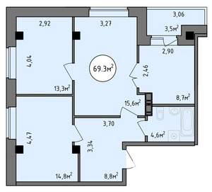 3-к квартира, строящийся дом, 69м2, 9/9 этаж