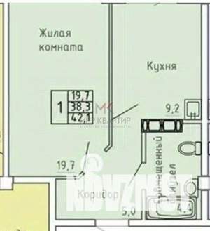 1-к квартира, вторичка, 38м2, 1/9 этаж