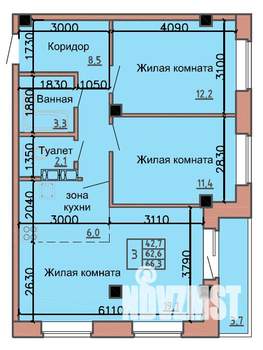 3-к квартира, строящийся дом, 65м2, 3/9 этаж