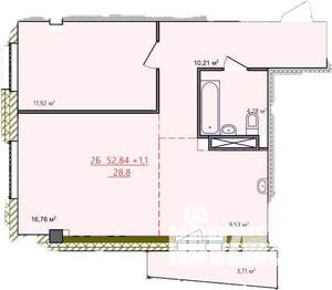 2-к квартира, вторичка, 54м2, 7/12 этаж