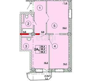 2-к квартира, вторичка, 58м2, 12/13 этаж