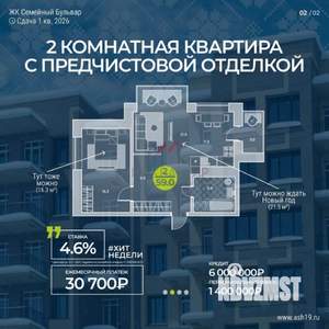 2-к квартира, вторичка, 59м2, 5/9 этаж