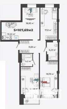 3-к квартира, строящийся дом, 108м2, 4/13 этаж