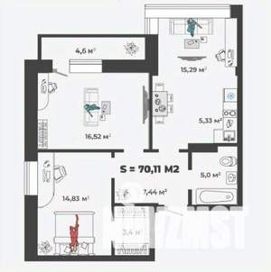 3-к квартира, строящийся дом, 70м2, 1/13 этаж