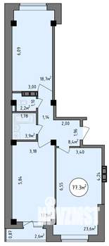 2-к квартира, строящийся дом, 77м2, 1/9 этаж
