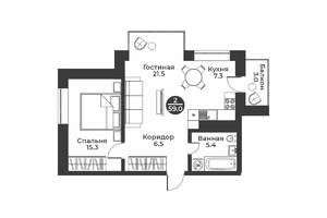 2-к квартира, строящийся дом, 59м2, 4/9 этаж