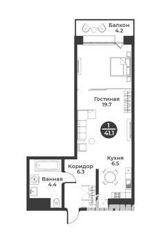 1-к квартира, строящийся дом, 41м2, 7/9 этаж