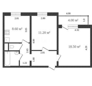 2-к квартира, вторичка, 53м2, 4/5 этаж