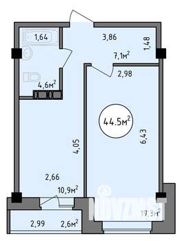 1-к квартира, строящийся дом, 45м2, 5/9 этаж