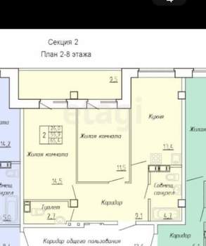 2-к квартира, вторичка, 55м2, 5/9 этаж