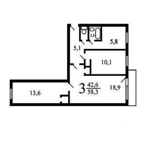 3-к квартира, вторичка, 60м2, 2/5 этаж