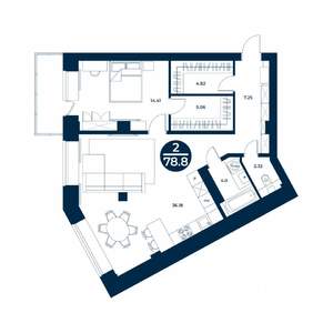 2-к квартира, строящийся дом, 79м2, 2/9 этаж