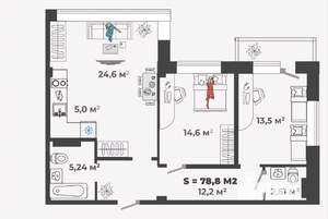 3-к квартира, вторичка, 79м2, 5/13 этаж