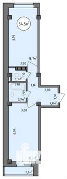 1-к квартира, строящийся дом, 55м2, 3/9 этаж