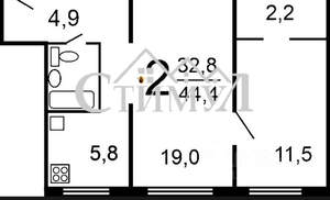 2-к квартира, вторичка, 44м2, 3/5 этаж