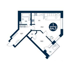 2-к квартира, строящийся дом, 64м2, 5/9 этаж