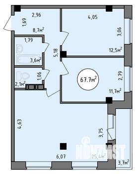 2-к квартира, строящийся дом, 68м2, 1/9 этаж