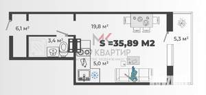 1-к квартира, вторичка, 36м2, 9/9 этаж