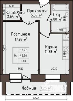 1-к квартира, строящийся дом, 46м2, 2/5 этаж