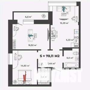 3-к квартира, строящийся дом, 70м2, 3/13 этаж