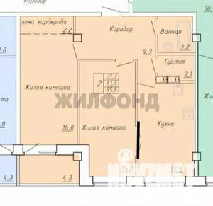 2-к квартира, вторичка, 66м2, 8/9 этаж