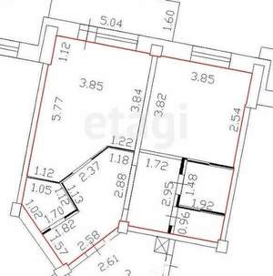 2-к квартира, вторичка, 52м2, 3/9 этаж
