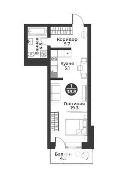1-к квартира, строящийся дом, 39м2, 5/9 этаж