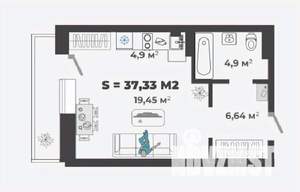 1-к квартира, строящийся дом, 37м2, 1/13 этаж
