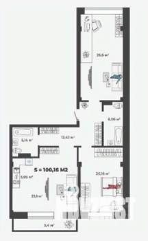 3-к квартира, строящийся дом, 100м2, 1/13 этаж