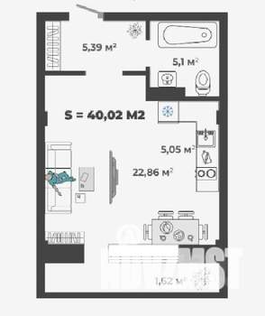 1-к квартира, строящийся дом, 40м2, 1/13 этаж