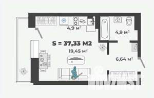 1-к квартира, строящийся дом, 37м2, 2/13 этаж