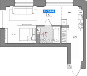 Студия квартира, вторичка, 38м2, 7/16 этаж